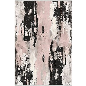 Soyut Modern Halı – Pembe, Siyah Ve Krem –  Sanatsal Tasarım, Makinede Yıkanabilir, Kaymaz Ve İnce Tabanlı 200x220 cm