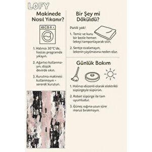 Soyut Modern Halı – Pembe, Siyah Ve Krem –  Sanatsal Tasarım, Makinede Yıkanabilir, Kaymaz Ve İnce Tabanlı