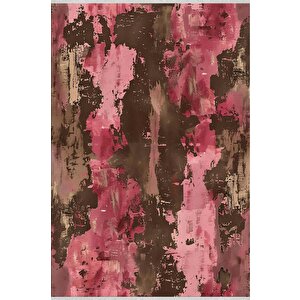 Soyut Desenli Modern Halı – Pembe, Kahverengi Ve Bej Tonlar – Makinede Yıkanabilir, Toz Tutmaz, Kaymaz Taban, Evcil Hayvan Dostu