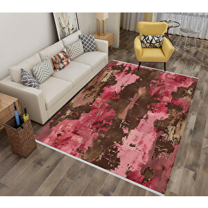 Soyut Desenli Modern Halı – Pembe, Kahverengi Ve Bej Tonlar – Makinede Yıkanabilir, Toz Tutmaz, Kaymaz Taban, Evcil Hayvan Dostu