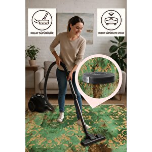 Halı – Yeşil; Sarı; Kahverengi – Eskitme Damask Desen, Pamuk Dokuma Taban, Makinede Yıkanabilir, Kolay Temizlenebilir, Toz Ve Tüy Tutmaz, Kaymaz, Evcil Hayvan Dost