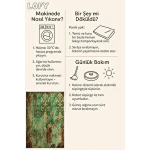 Halı – Yeşil; Sarı; Kahverengi – Eskitme Damask Desen, Pamuk Dokuma Taban, Makinede Yıkanabilir, Kolay Temizlenebilir, Toz Ve Tüy Tutmaz, Kaymaz, Evcil Hayvan Dost