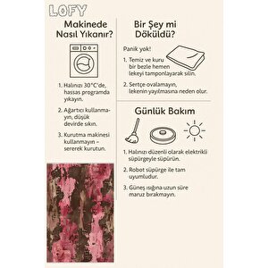 Soyut Desenli Modern Halı – Pembe, Kahverengi Ve Bej Tonlar – Makinede Yıkanabilir, Toz Tutmaz, Kaymaz Taban, Evcil Hayvan Dostu