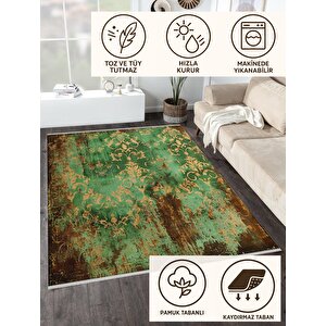 Halı – Yeşil; Sarı; Kahverengi – Eskitme Damask Desen, Pamuk Dokuma Taban, Makinede Yıkanabilir, Kolay Temizlenebilir, Toz Ve Tüy Tutmaz, Kaymaz, Evcil Hayvan Dost