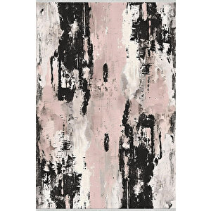 Soyut Modern Halı – Pembe, Siyah Ve Krem –  Sanatsal Tasarım, Makinede Yıkanabilir, Kaymaz Ve İnce Tabanlı 100x100 cm