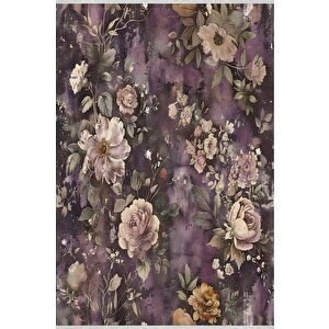 Vintage Çiçek Desenli Halı – Mor Ve Bej – Romantik Bahar Teması, Makinede Yıkanabilir, Kaymaz Ve İnce Tabanlı 120x270 cm