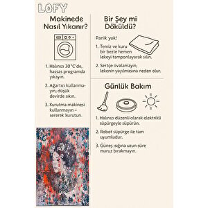 Asya Esintili Sanatsal Halı – Kırmızı, Lacivert Ve Beyaz – Etkileyici Soyut Tasarım, Pamuk Dokuma Taban, Makinede Yıkanabilir, Kolay Temizlenebilir, Toz Ve Tüy Tutmaz, Kaymaz, Evcil Hayvan Dostu