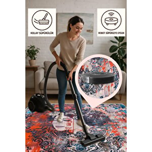 Asya Esintili Sanatsal Halı – Kırmızı, Lacivert Ve Beyaz – Etkileyici Soyut Tasarım, Pamuk Dokuma Taban, Makinede Yıkanabilir, Kolay Temizlenebilir, Toz Ve Tüy Tutmaz, Kaymaz, Evcil Hayvan Dostu