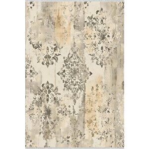 Vintage Damask Desenli Halı – Bej Ve Açık Kahve – Sakin Tonlarda, Makinede Yıkanabilir, Kolay Temizlenebilir, Kaymaz Taban, Pamuk Dokuma Taban, Evcil Hayvan Dostu