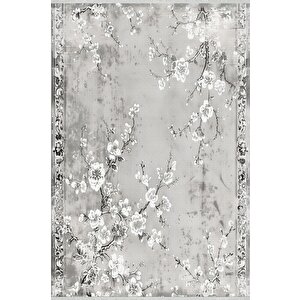 Zarif Çiçek Dalları Halı – Gri Ve Beyaz – Romantik Floral Desen, Pamuk Dokuma Taban, Makinede Yıkanabilir, Kolay Temizlenebilir, Toz Ve Tüy Tutmaz, Kaymaz, Evcil Hayvan Dostu 120x270 cm