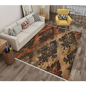 Halı – Lacivert; Sarı – Geometrik Desen, Pamuk Dokuma Taban, Makinede Yıkanabilir, Kolay Temizlenebilir, Toz Ve Tüy Tutmaz, Kaymaz, Evcil Hayvan Dostu 150x150 cm