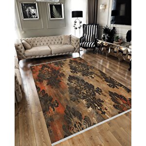 Halı – Lacivert; Sarı – Geometrik Desen, Pamuk Dokuma Taban, Makinede Yıkanabilir, Kolay Temizlenebilir, Toz Ve Tüy Tutmaz, Kaymaz, Evcil Hayvan Dostu 150x150 cm