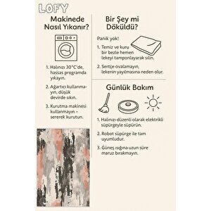 Soyut Desenli Modern Halı – Somon, Gri, Krem Ve Antrasit Tonlar – Makinede Yıkanabilir, Toz Tutmaz, Kaymaz Taban, Evcil Hayvan Dostu