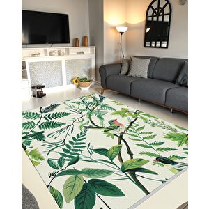 Halı – Yeşil; Krem; Pembe – Doğa Temalı Desen, Pamuk Dokuma Taban, Makinede Yıkanabilir, Kolay Temizlenebilir, Toz Ve Tüy Tutmaz, Kaymaz, Evcil Hayvan Dostu 150x300 cm