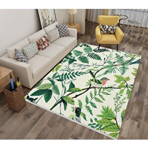 Halı – Yeşil; Krem; Pembe – Doğa Temalı Desen, Pamuk Dokuma Taban, Makinede Yıkanabilir, Kolay Temizlenebilir, Toz Ve Tüy Tutmaz, Kaymaz, Evcil Hayvan Dostu 150x300 cm