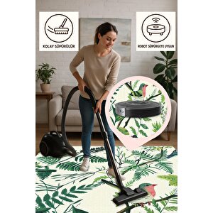 Halı – Yeşil; Krem; Pembe – Doğa Temalı Desen, Pamuk Dokuma Taban, Makinede Yıkanabilir, Kolay Temizlenebilir, Toz Ve Tüy Tutmaz, Kaymaz, Evcil Hayvan Dostu
