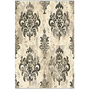 Klasik Damask Desenli Halı – Bej Ve Siyah – Zamansız Asaletin Modern Yorumu, Makinede Yıkanabilir, Kolay Temizlenebilir, Kaymaz Taban, Pamuk Dokuma Taban, Evcil Hayvan Dostu 100x100 cm