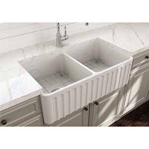 Lavello Dekorlu Çift Gözlü Mutfak Eviyesi 84 Cm 1601-001-0120 Beyaz