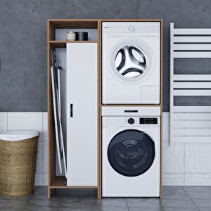 Lora Çamaşır Makinesi Dolabı Çok Amaçlı Dolap Beyaz Atlantik Çam