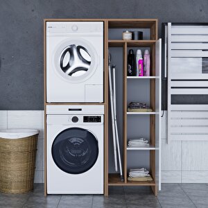 Lora Çamaşır Makinesi Dolabı Çok Amaçlı Dolap Beyaz Atlantik Çam