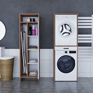 Lora Çamaşır Makinesi Dolabı Çok Amaçlı Dolap Beyaz Atlantik Çam