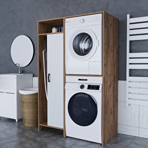 Lora Çamaşır Makinesi Dolabı Çok Amaçlı Dolap Beyaz Atlantik Çam