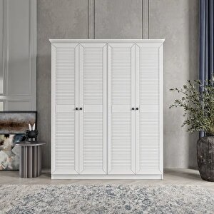 Li̇ne 4 Kapakli Bazali Gardirop Tamami Mdf, Beyaz Beyaz