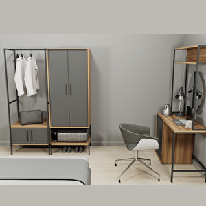Lagomood Modulago Otel İki Kapaklı Dolap Antrasit Ceviz