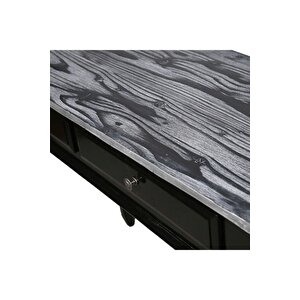 Ahşap 120 Cm Çekmeceli Siyah Üstü Masif Eskitme Dresuar