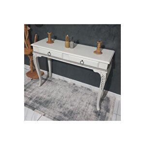 9002 White Grey 120 Cm Eskitme Oymalı Çekmeceli Ahşap Dresuar
