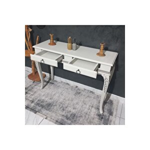 9002 White Grey 120 Cm Eskitme Oymalı Çekmeceli Ahşap Dresuar