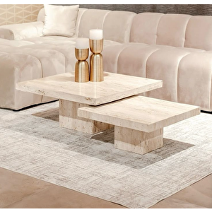 Most Marmoris Mermer Görünümlü %100 Mdf Orta Sehpa Set Bej (evi̇ni̇ze Tesli̇m) Antik Bej