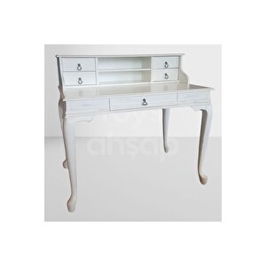 Roys Ahşap 5216 Beyaz Eskitme 110 Cm Çekmeceli Lükens Raflı Ofis Çalışma Masası