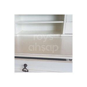 Roys Ahşap 5216 Beyaz Eskitme 110 Cm Çekmeceli Lükens Raflı Ofis Çalışma Masası