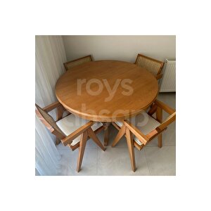 Roys Ahşap 100 Cm Koyu Naturel Yuvarlak İlaveli Baba Ayak Yemek Masası