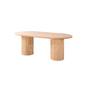 Roys Ahşap 5055 Masif Ham 200 Cm Çift Ayak Papatya Oval Fitilli Yemek Masası