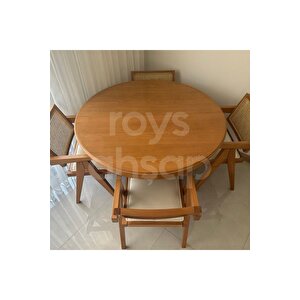 Roys Ahşap 120 Cm Koyu Naturel Yuvarlak İlaveli Baba Ayak Yemek Masası