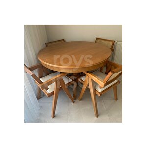 Roys Ahşap 120 Cm Koyu Naturel Yuvarlak İlaveli Baba Ayak Yemek Masası