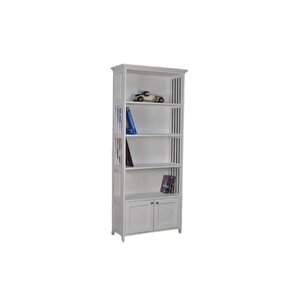 Ahşap Raflı Dolaplı Masif Beyaz Lake Kitaplık