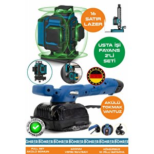 Alman Pro Ba01079m 2'li Usta Fayans Seti 16 Satır 360 Derece Lazer Hizalaam + Titreşimli Kademeli Fayans Vantuz Tokmak Makinesi