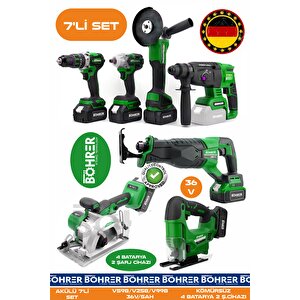 Alman 7 Makine Kombo Set Ba01085y 4 Akülü 2 Şarjlı Kömürsüz V598 5ah Profesyonel - Green Yeşi̇l