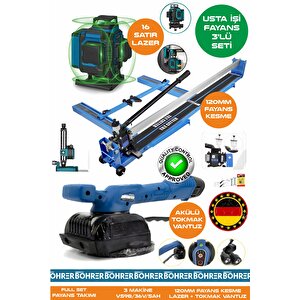 Alman Pro Ba01076m 3'lü Usta Fayans Seti - 120mm Fayans Kesme + Tokmak Vantuz + 16 Satır Lazer Hizalama Makinesi