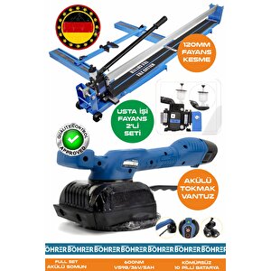 Alman Pro Ba01078m 2'li Usta Fayans Seti - 120mm Lazerli Yağlı Süper Kesim Fayans Kesme + Titreşimli Kademeli Fayans Vantuz Tokmak Makinesi