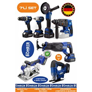 Alman 7 Makine Kombo Set Ba01085m 4 Akülü 2 Şarjlı Kömürsüz V598 5ah Profesyonel - Mavi̇ Blue