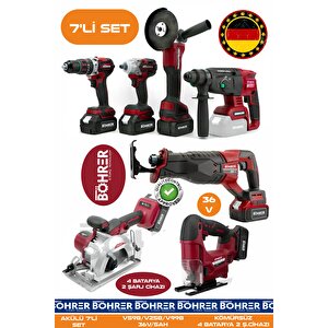 Alman 7 Makine Kombo Set Ba01085k 4 Akülü 2 Şarjlı Kömürsüz V598 5ah Profesyonel -kirmizi Red