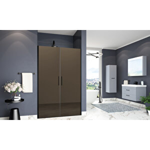 Mono Temperli 6 Mm Boy Menteşeli Ön Cephe Duşakabin Siyah Profil Bronz Reflekte Cam 118 cm