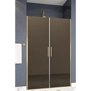Mono Temperli 6 Mm Boy Menteşeli Ön Cephe Duşakabin Altın Profil Bronz Reflekte Cam 123 cm