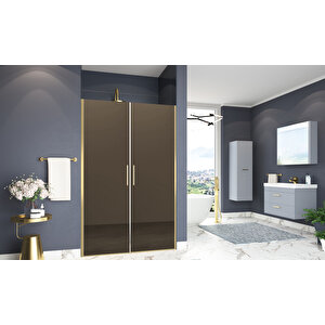 Mono Temperli 6 Mm Boy Menteşeli Ön Cephe Duşakabin Altın Profil Bronz Reflekte Cam 123 cm