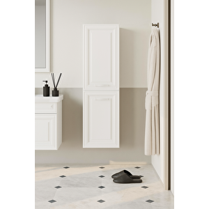 Design 40 Cm Mat Beyaz Banyo Boy Çamaşır Dolabı