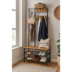 Metal Portmanto, Elbise Askılığı, Vestiyer, Ayakkabılık, Siyah, Tel Askılık